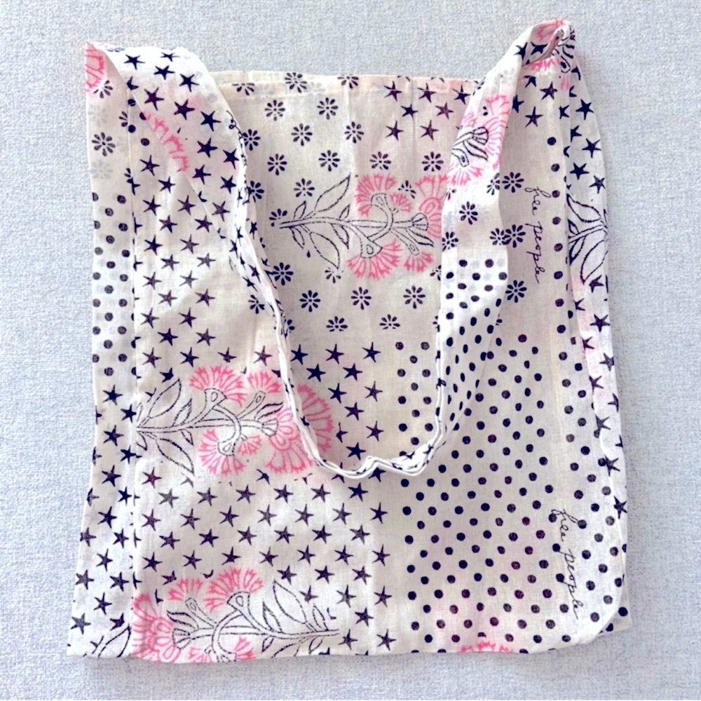 Free People gauze reusable tote bag hue Cream Pink Black - Picture 7 of 10
